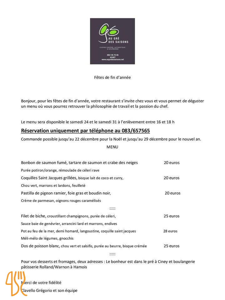 Au Gré Des Saisons Carte