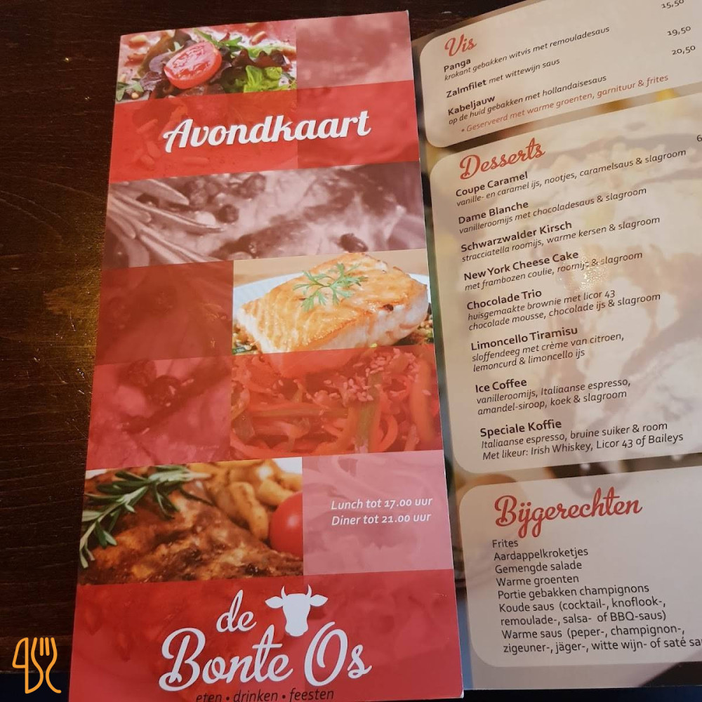 De Bonte Os Eetcafé Zaal Carte