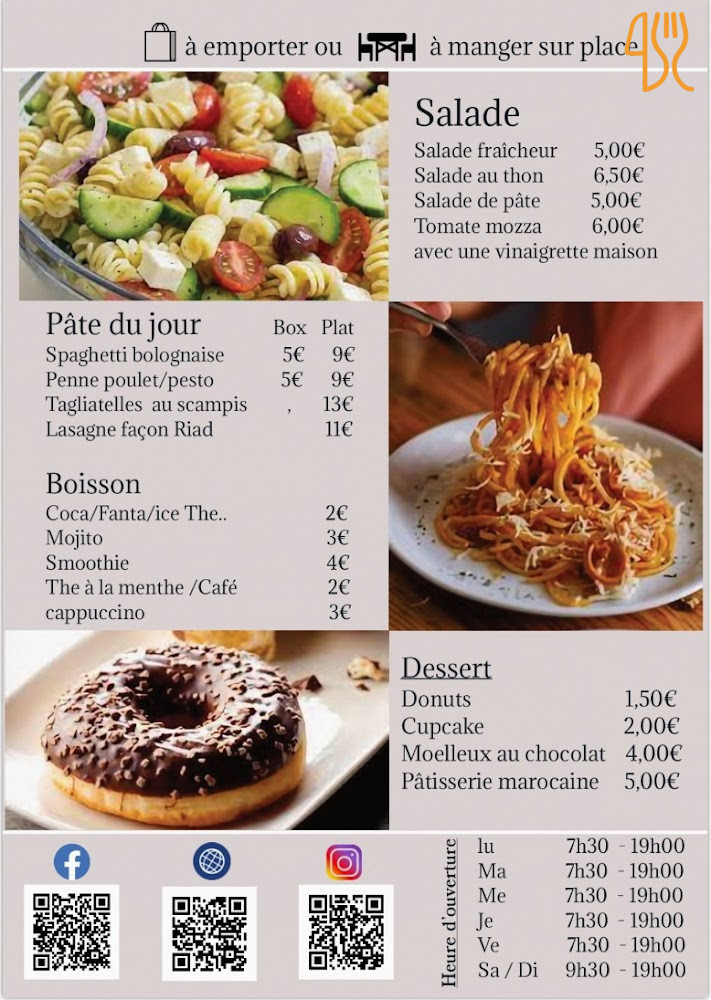 Riad Marrakech. Brunch Lunch Carte