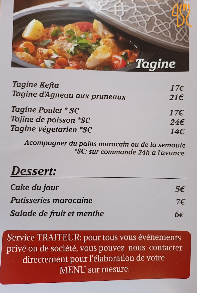 Riad Marrakech. Brunch Lunch Carta