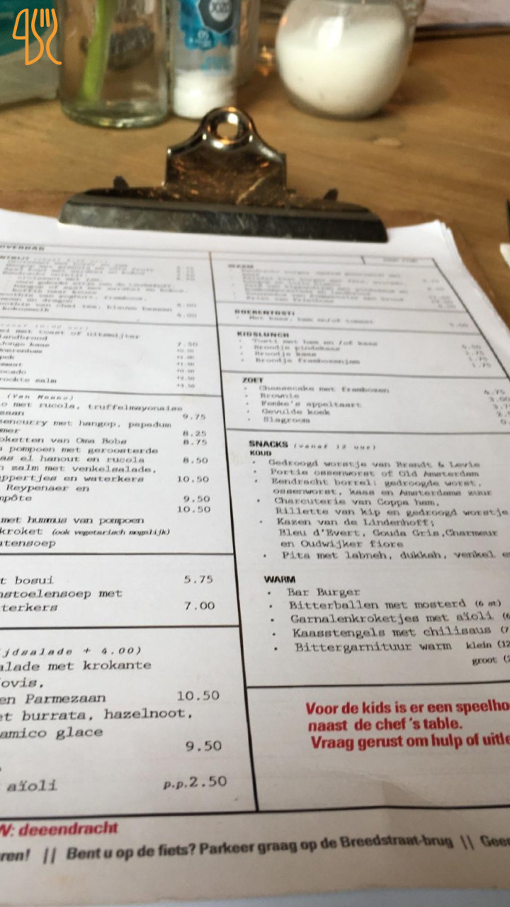 Cafe De Eendracht Weesp B.v. Weesp Carte