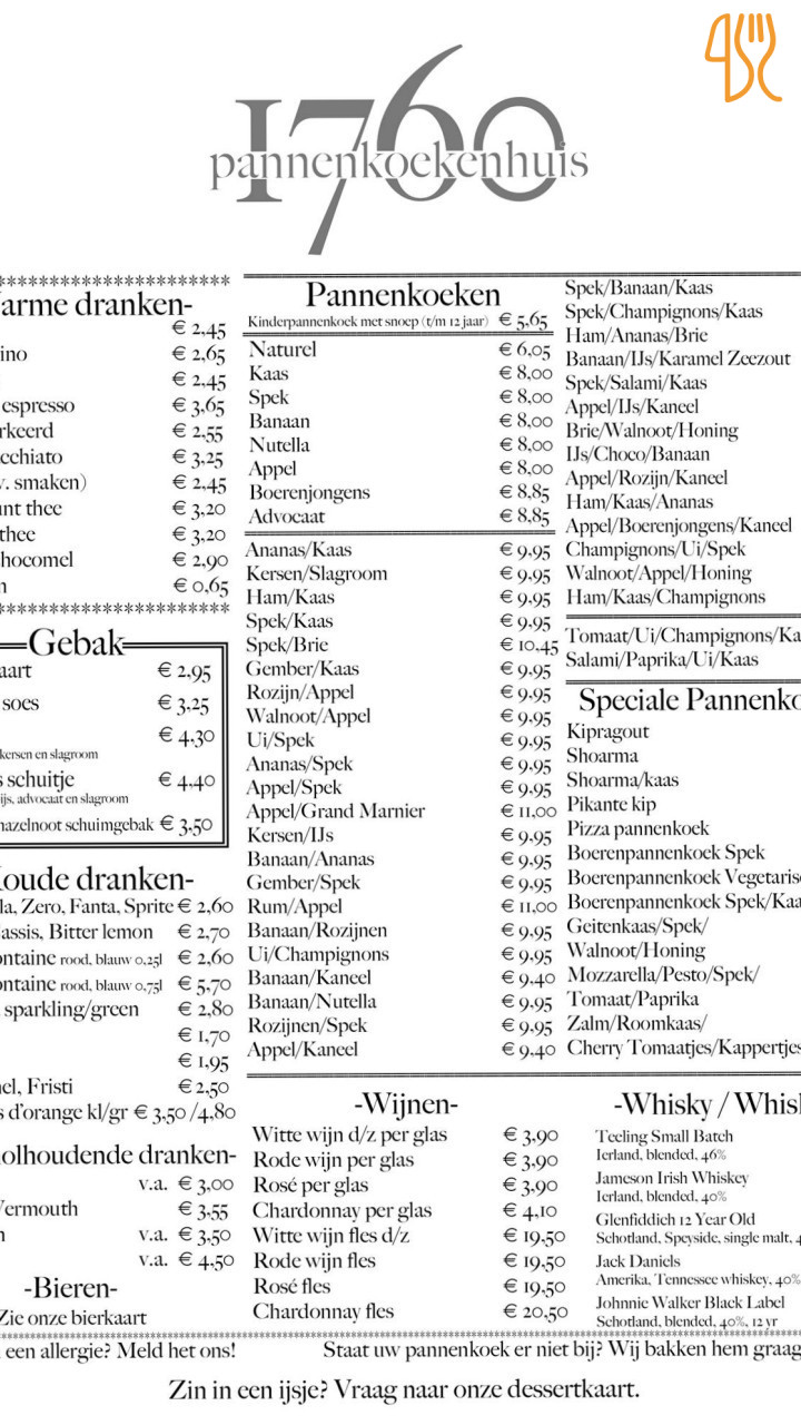 Pannenkoekenhuis 1760 Carte