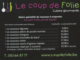 Coup De Folie menu