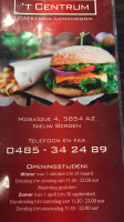 Cafetaria 't Centrum menu